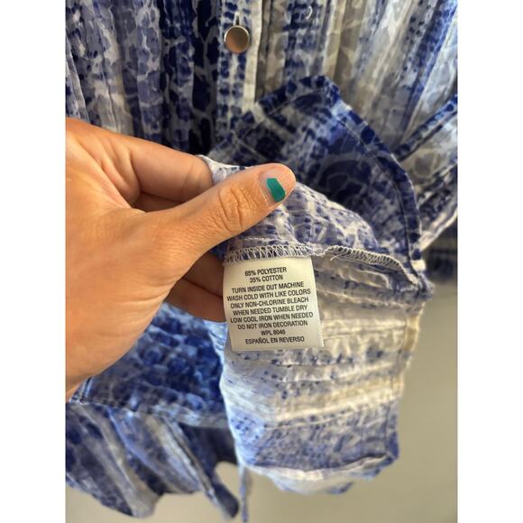 JM Collection Womens Blue Semi Sheer Button Down Size XXL Blue Striped Coastal - Picture 3 of 6